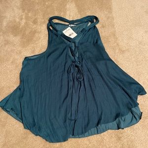 Free People Here With Me Forest Green Lace-Up Cami Top